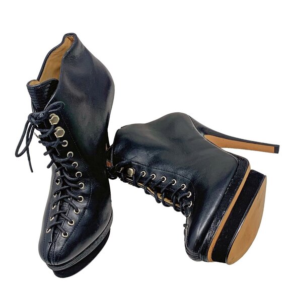 Ann‎ Taylor Axia Black Leather Platform Corset Stiletto Booties **NWOB - Picture 10 of 12